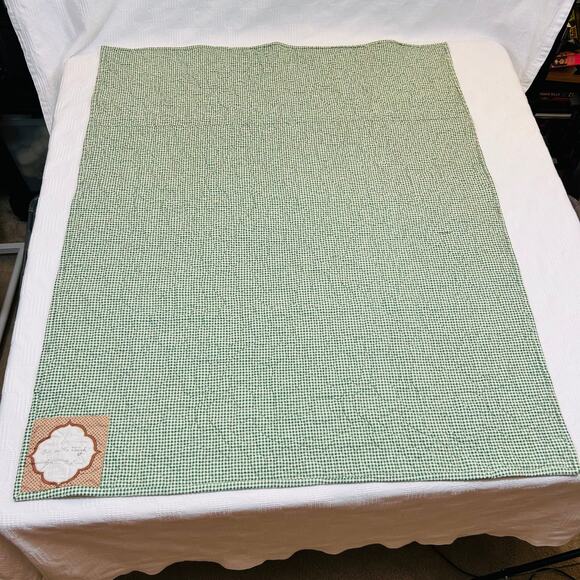 Baby Quilt Jungle Babies Green Brown Yellow 46.5" x 37.5" Green Gingham Backing - Picture 8 of 10
